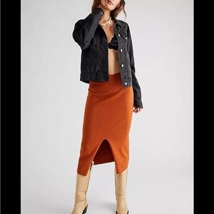Free People Rust Ribbed Midi Skirt